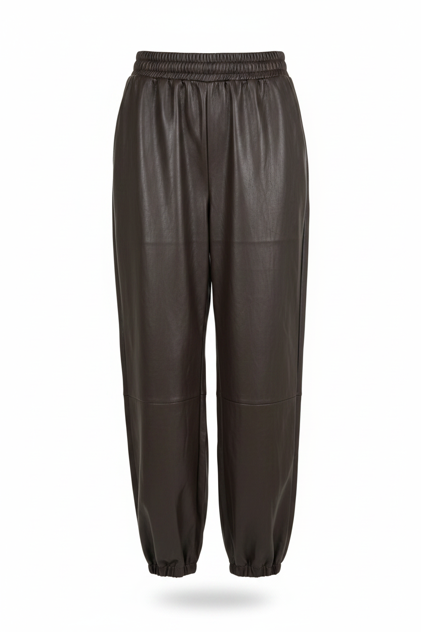 Kunstleder Jogger Hose Dunkelbraun