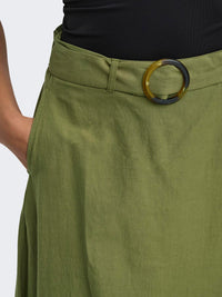 Leinen-Midirock "gldMILAN" in Olive Drab