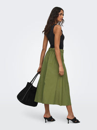 Leinen-Midirock "gldMILAN" in Olive Drab