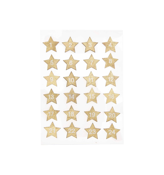 Sternsticker f&uuml;r den Adventskalender aus Holz in gold