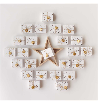 Sternsticker f&uuml;r den Adventskalender aus Holz in gold