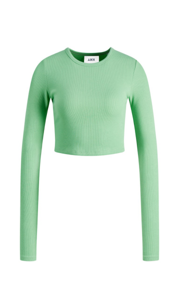 Gecropptes Langarmshirt &quot;gldFELINE&quot; in gr&uuml;n