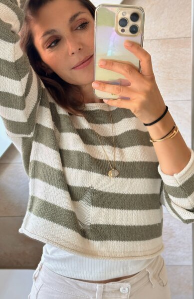 Crop Pulli &quot;gldMARLA&quot; in gr&uuml;n/wei&szlig;