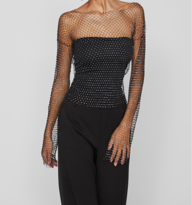 Lang&auml;rmeliges Top &quot;gldSHINE&quot; in schwarz