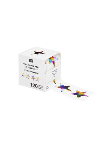 Sticker "gldRAINBOWANDSTARS” auf der Rolle