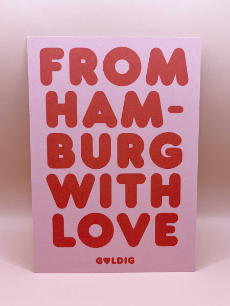 Postkarte &quot;gldFROM HAMBURG WITH LOVE&quot; auf rosa Hintergrund