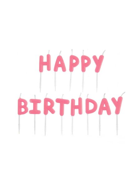 Geburtstagskerzen &ldquo;Happy Birthday&rdquo; in neon pink