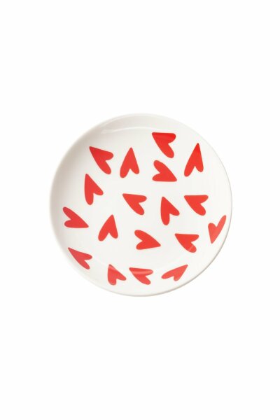 S&uuml;&szlig;er Dekoteller &quot;gldFRILA&quot; mit roten Herzen