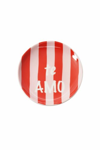 S&uuml;&szlig;er Dekoteller &quot;gldFRILA&quot; mit roten Streifen