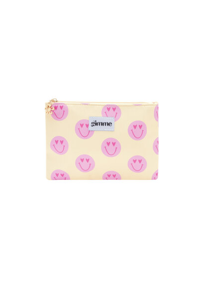 Flache Make-up-Bag &quot;gldSTRIPES&quot; mit Smileys