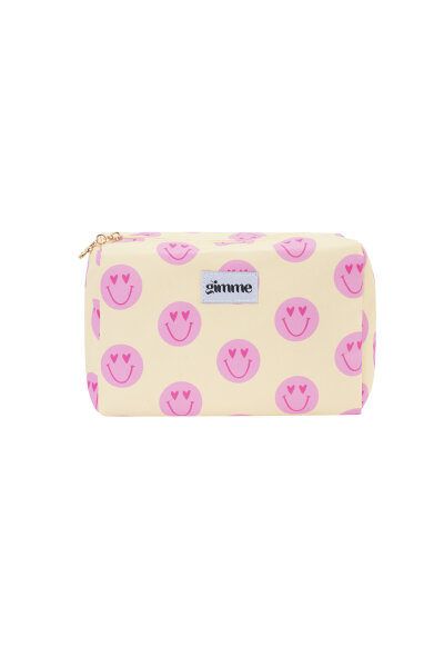 Make-up-Bag &quot;gldSTRIPES&quot; gelb mit rosa Smileys