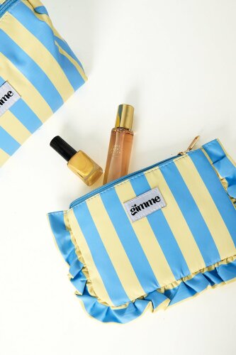 Gestreifte Makeup-Bag "gldVERA" in t&uuml;rkis/gelb